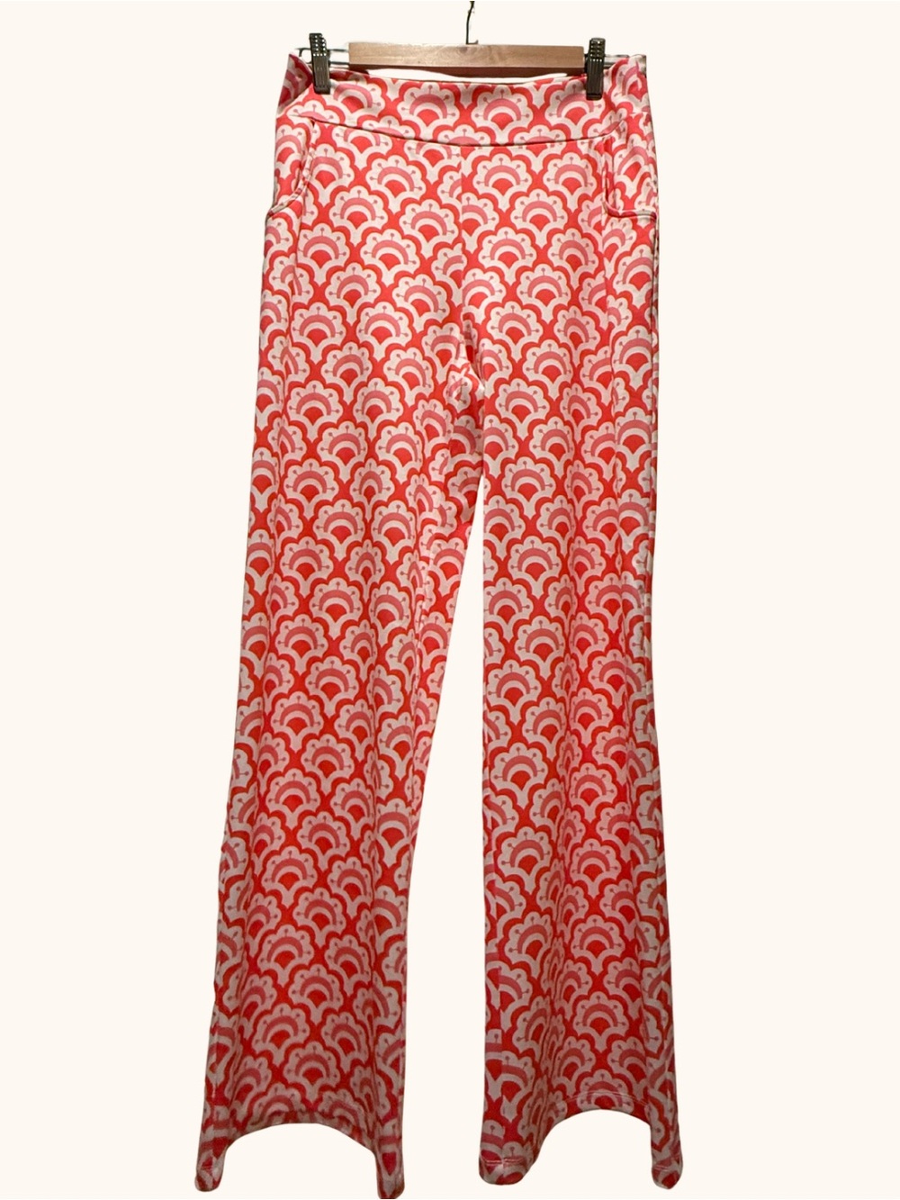 Jean-Pierre Klifa Boulevard Pants Coral Pink White Scallop Wide Leg L